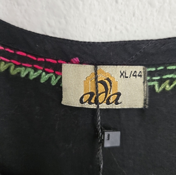 Ada Embroidered Floral Dress Womens XL Black Red Slits Flowy  Boho Art New - Picture 8 of 14